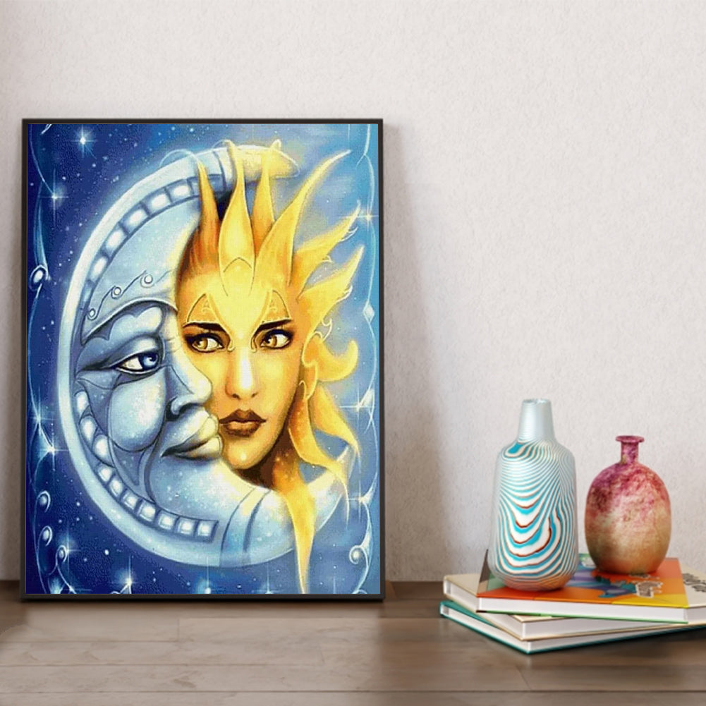 Face Of Sun And Moon - Full Square Drill Diamond Painting 30*40CM