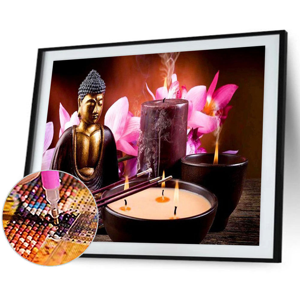 Candle Buddha Ornament 40*30CM(Canvas) Full Square Drill Diamond Painting