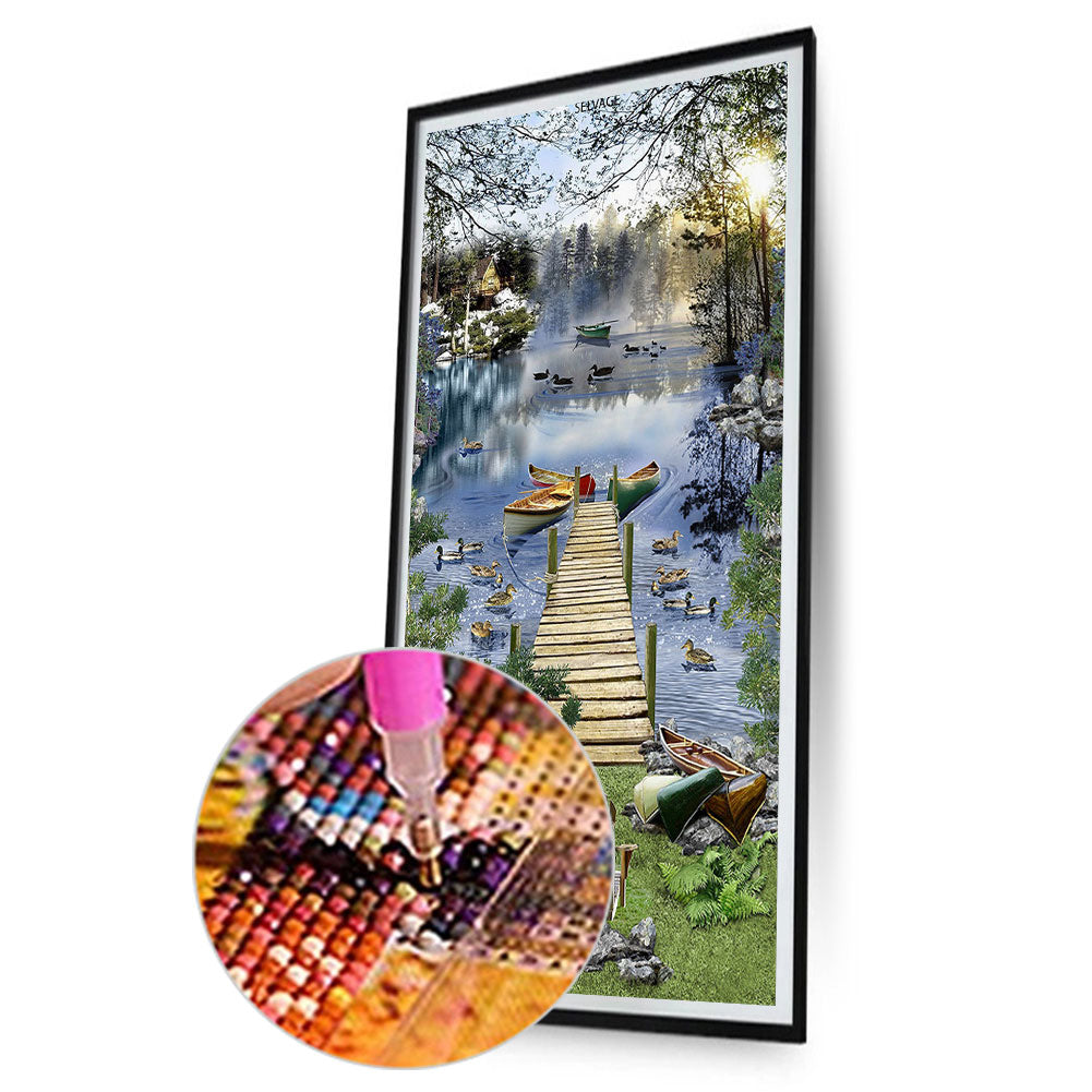 Lakeside Plank Road Scenery - Full Round Drill Diamond Painting 45*85CM