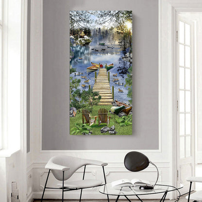 Lakeside Plank Road Scenery - Full Round Drill Diamond Painting 45*85CM