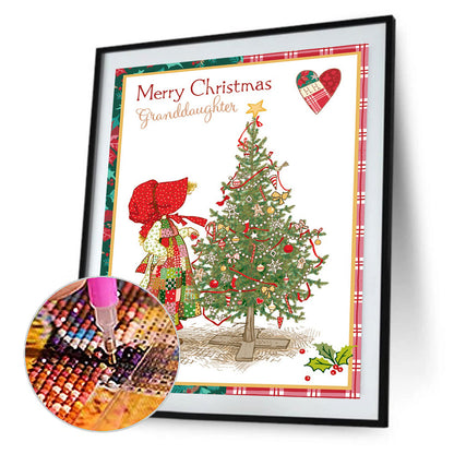 Hat Girl With Christmas Tree - Full Round Drill Diamond Painting 30*40CM