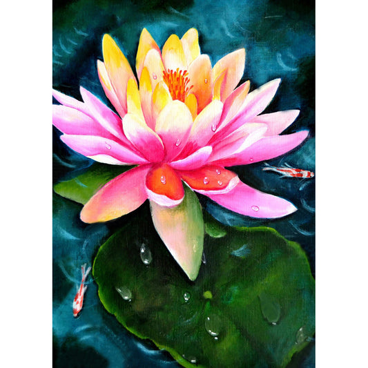 Lotus Flower In Pond - Full Round Drill Diamond Painting 30*40CM