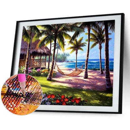 Vacation Beach Coconut Trees 50*40CM(Canvas) Full Round Drill Diamond Painting