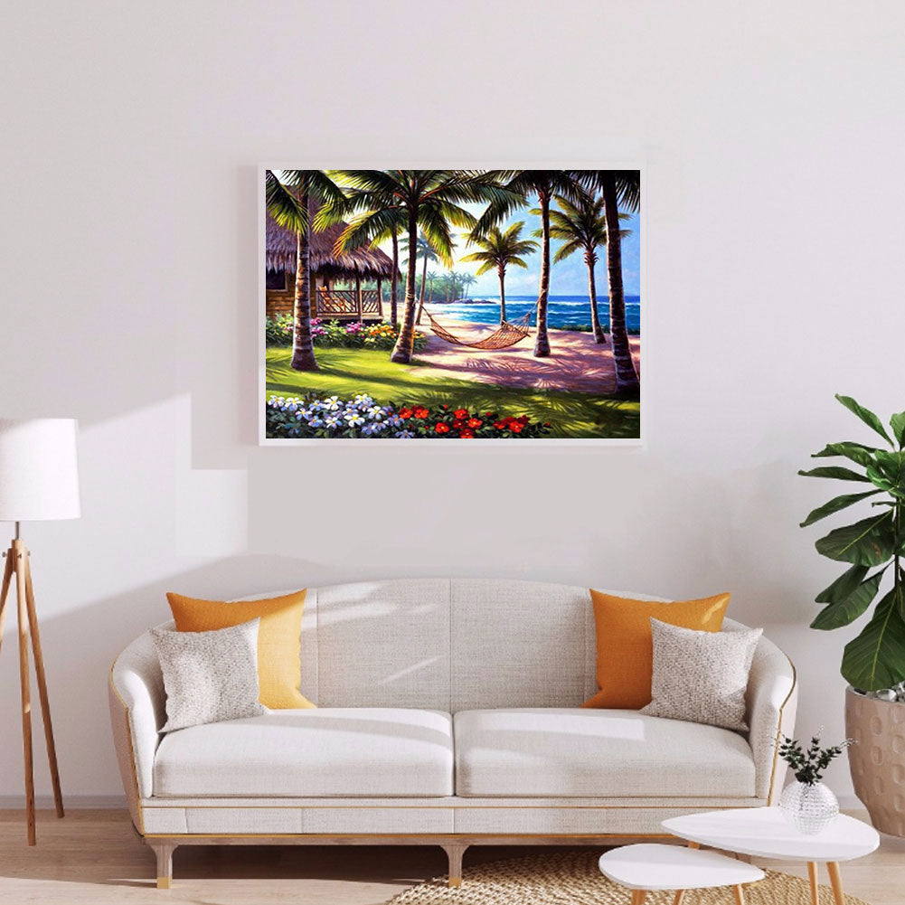 Vacation Beach Coconut Trees 50*40CM(Canvas) Full Round Drill Diamond Painting