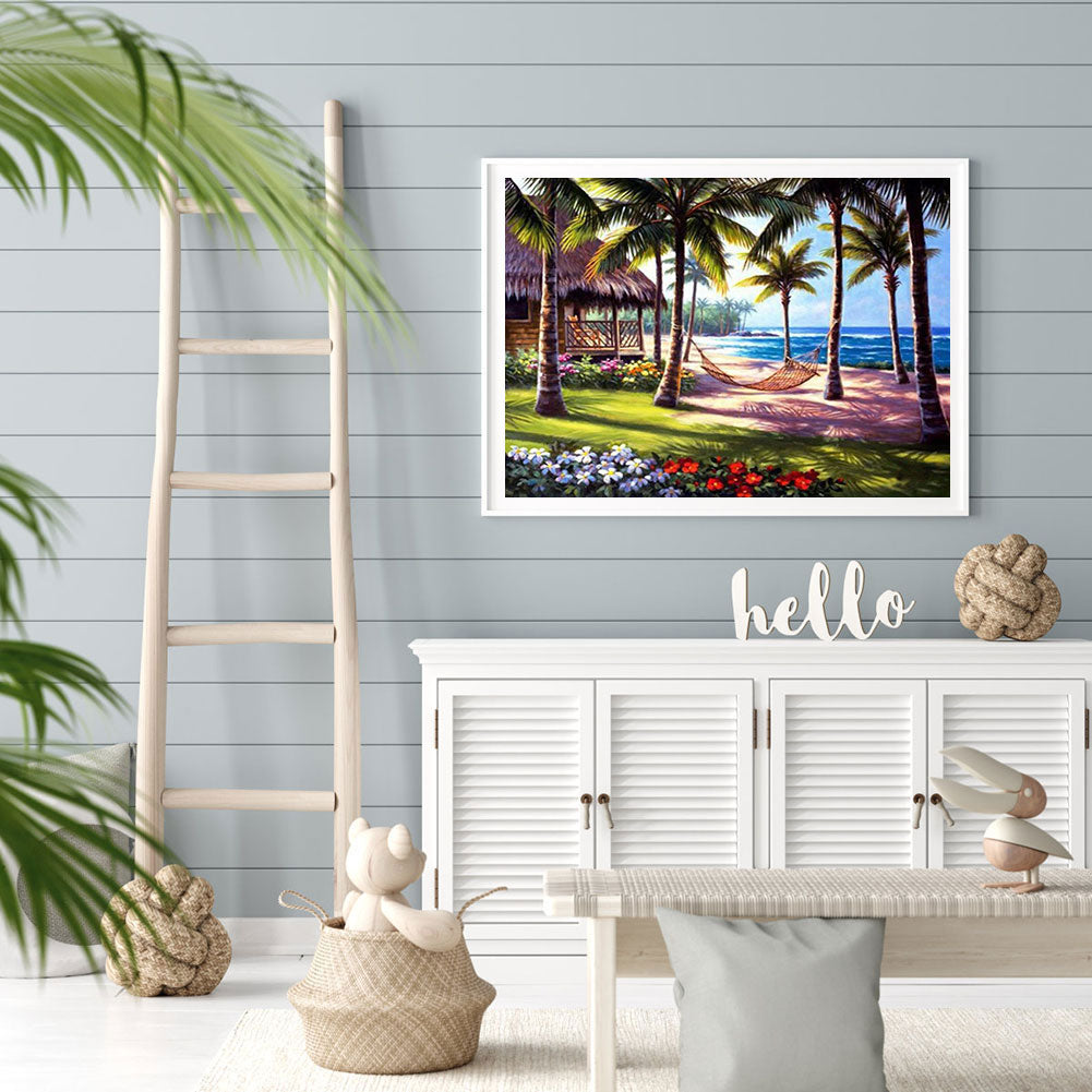 Vacation Beach Coconut Trees 50*40CM(Canvas) Full Round Drill Diamond Painting