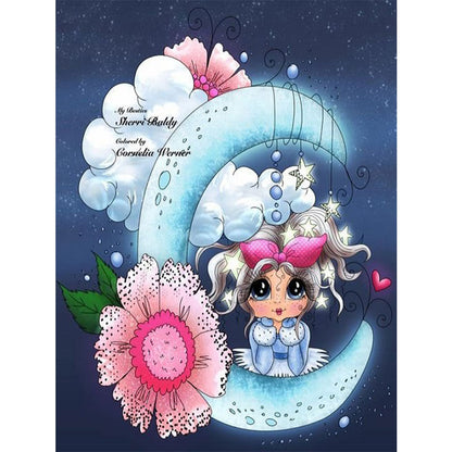 Moon Cartoon Little Girl - Full Round Drill Diamond Painting 30*40CM