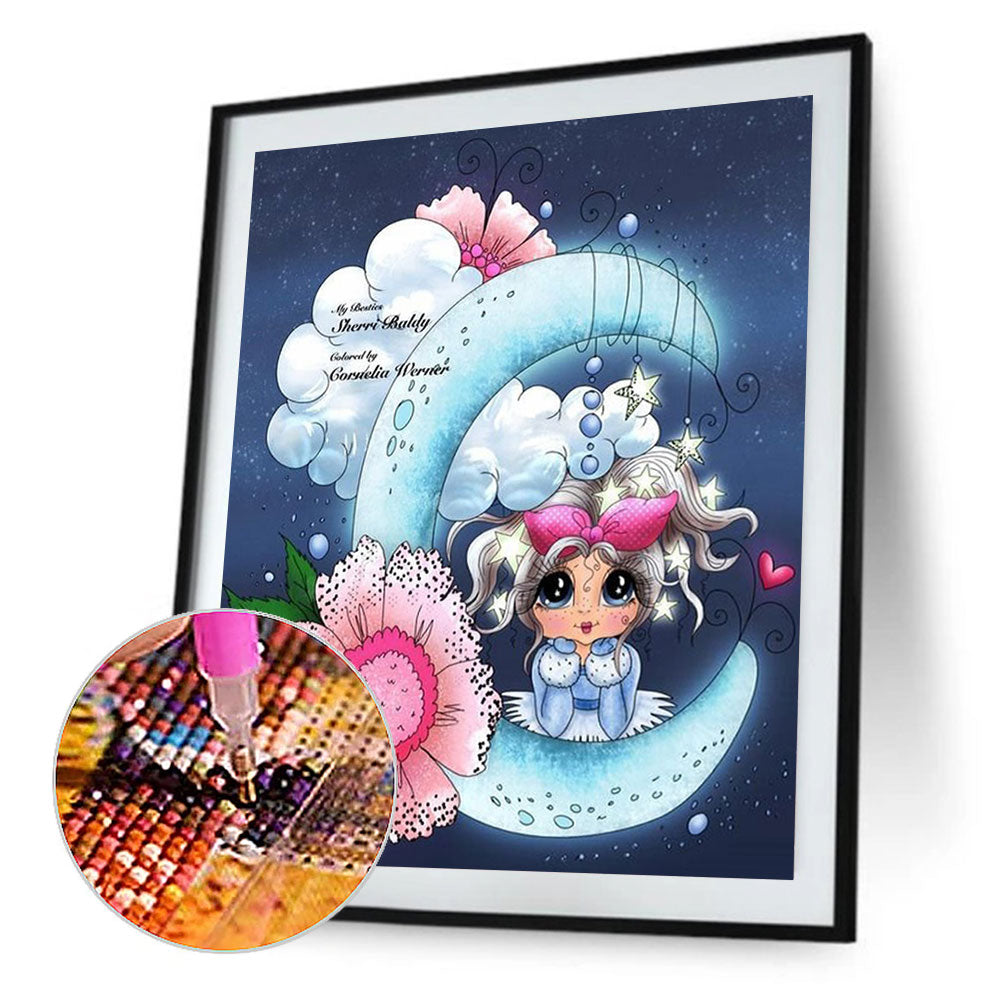 Moon Cartoon Little Girl - Full Round Drill Diamond Painting 30*40CM