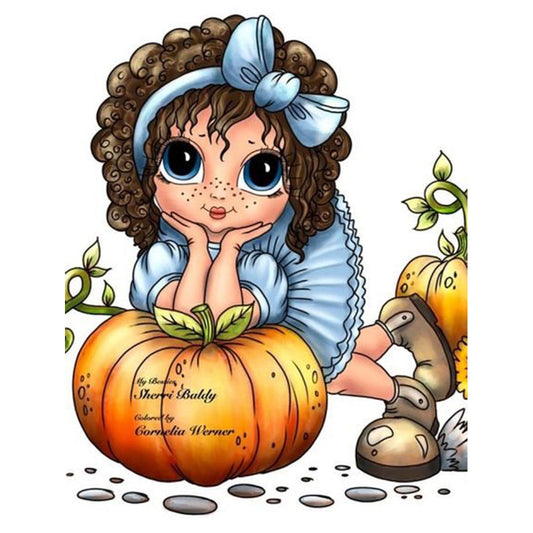 Pumpkin Cartoon Little Girl - Full Round Drill Diamond Painting 30*40CM