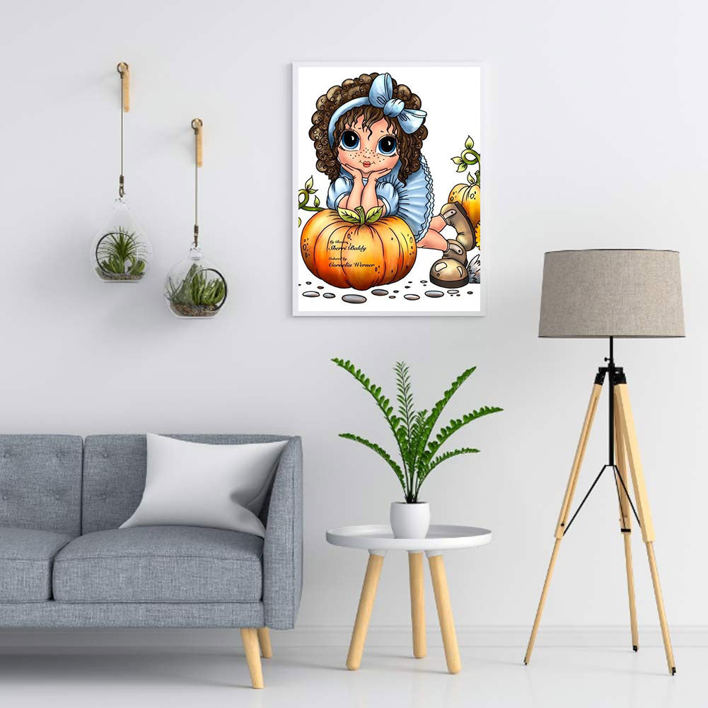 Pumpkin Cartoon Little Girl - Full Round Drill Diamond Painting 30*40CM