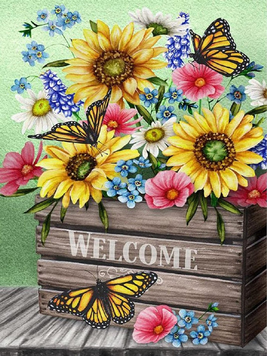 Butterfly Sunflower - Full Round Drill Diamond Painting 30*40CM