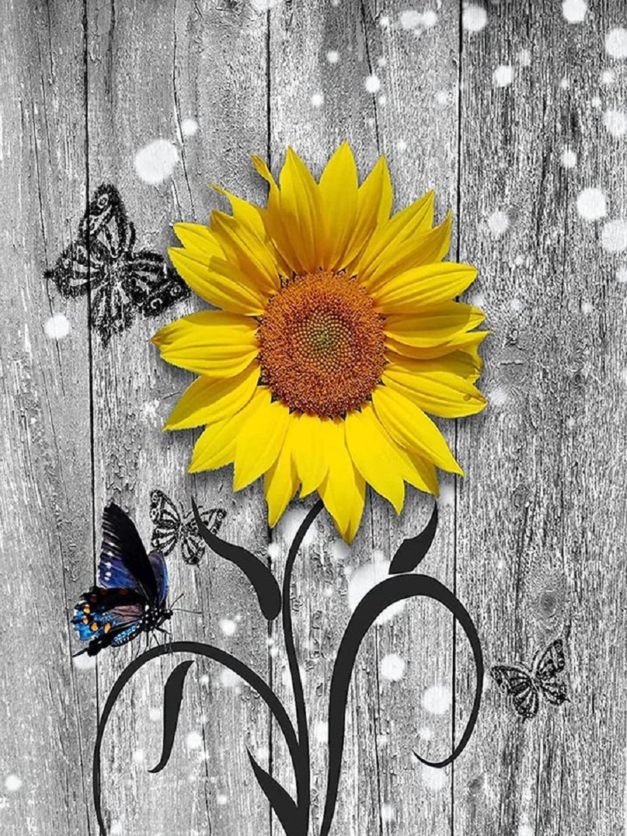 Butterfly Sunflower - Full Round Drill Diamond Painting 30*40CM