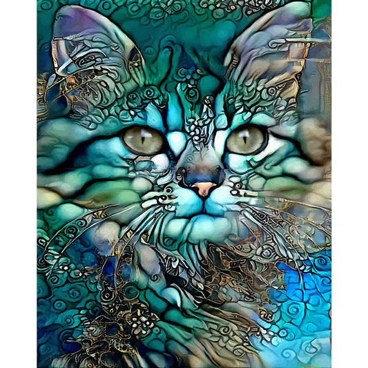 Metallic Stained Glass Cat - Full Round Drill Diamond Painting 40*50CM