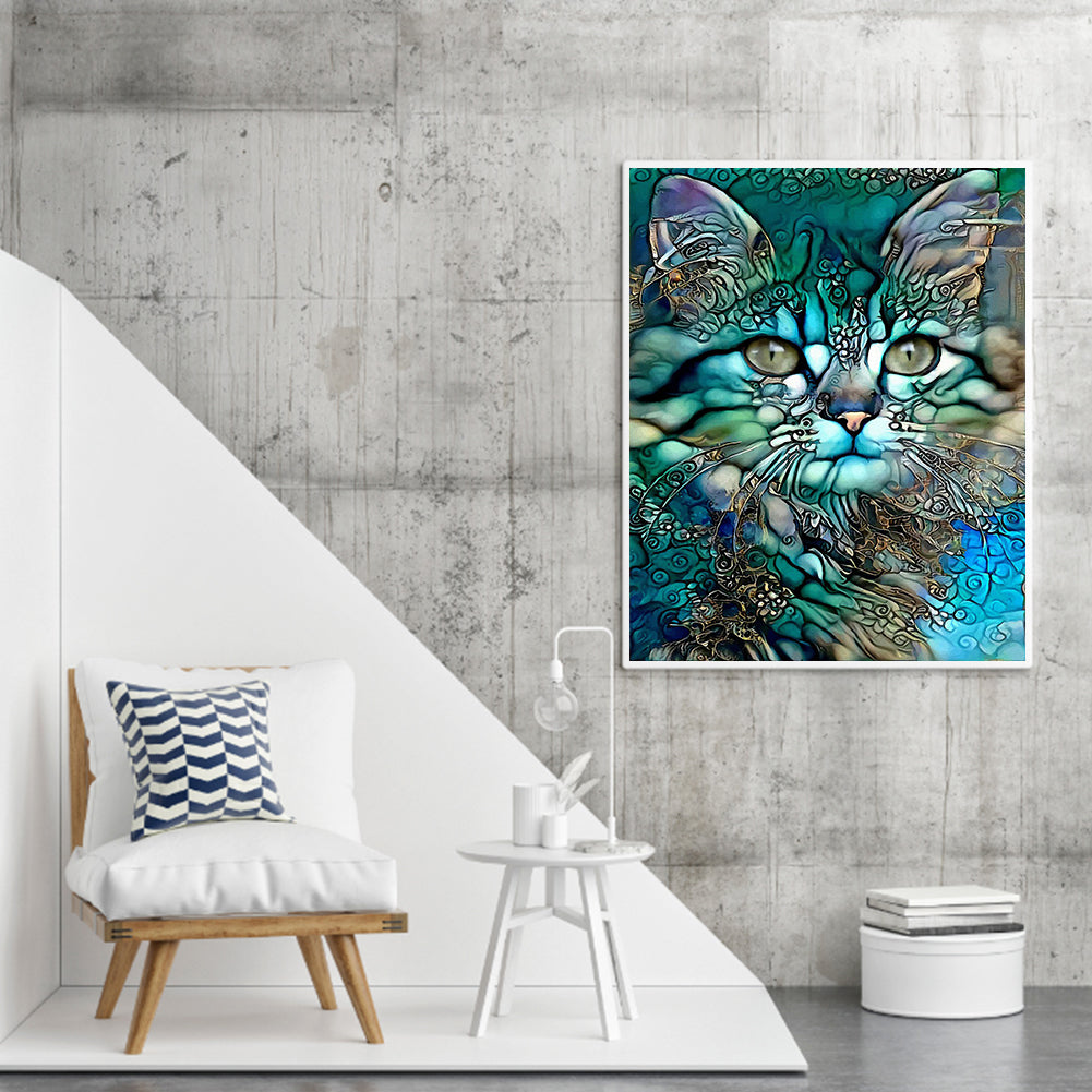 Metallic Stained Glass Cat - Full Round Drill Diamond Painting 40*50CM
