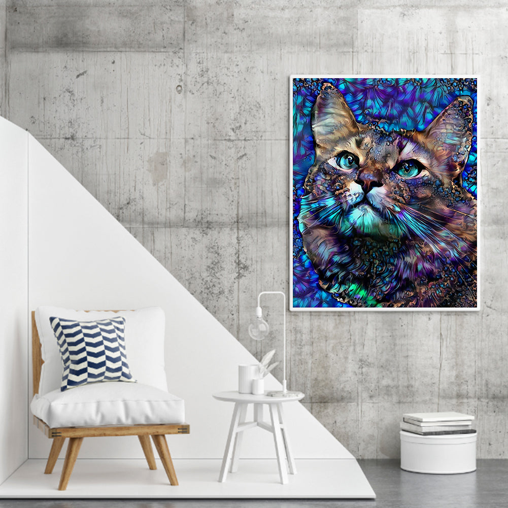 Metallic Stained Glass Cat - Full Round Drill Diamond Painting 40*50CM