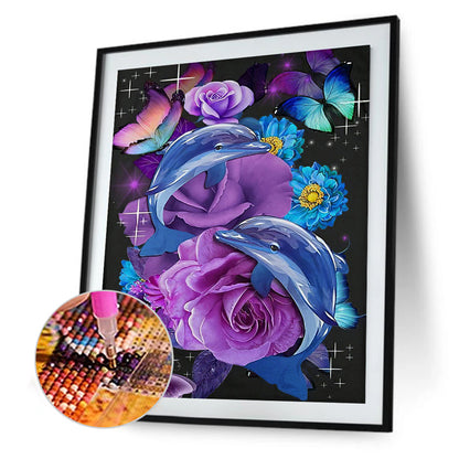 Flower Dolphin - Full Round Drill Diamond Painting 50*60CM