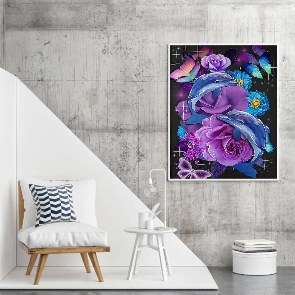 Flower Dolphin - Full Round Drill Diamond Painting 50*60CM