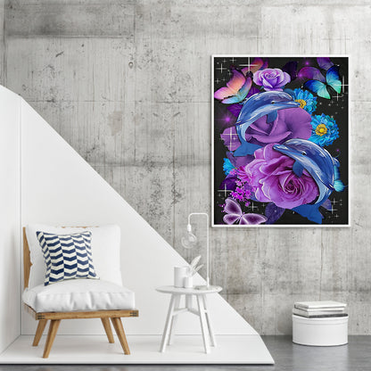 Flower Dolphin - Full Round Drill Diamond Painting 50*60CM