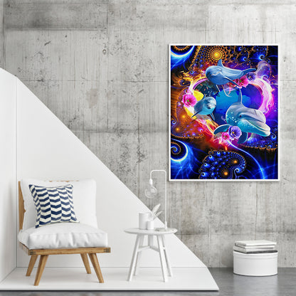 Flower Dolphin - Full Round Drill Diamond Painting 50*60CM