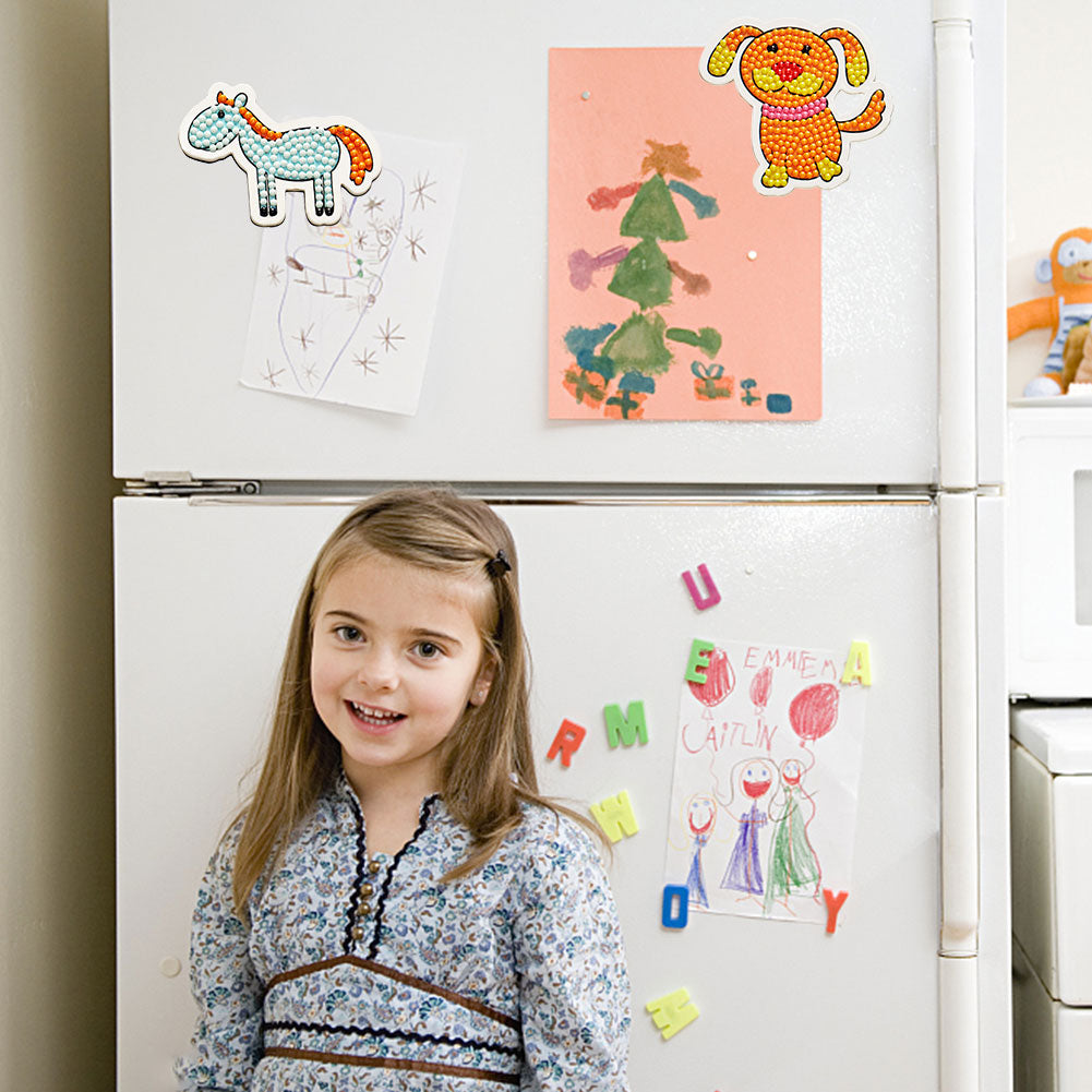 2pcs DIY Refrigerator Magnet Diamond Drawing Full Round Drill Cartoon Decor