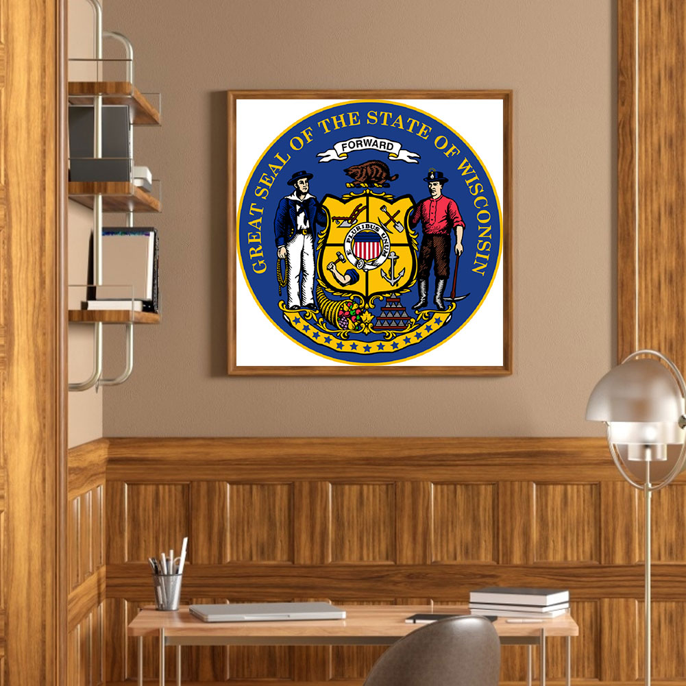 Wisconsin Coat Of Arms - Full Round Drill Diamond Painting 40*40CM