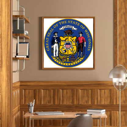Wisconsin Coat Of Arms - Full Round Drill Diamond Painting 40*40CM