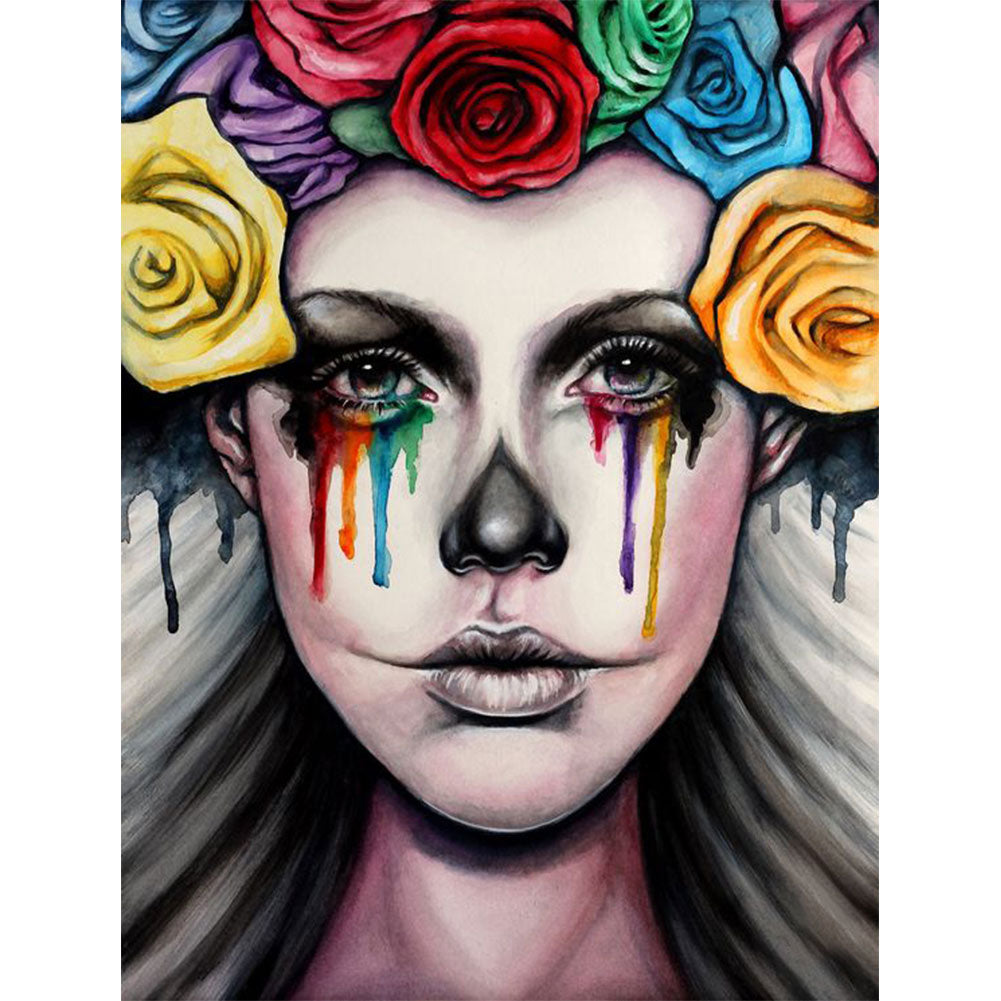Woman With Colorful Tears - Full Round Drill Diamond Painting 30*40CM