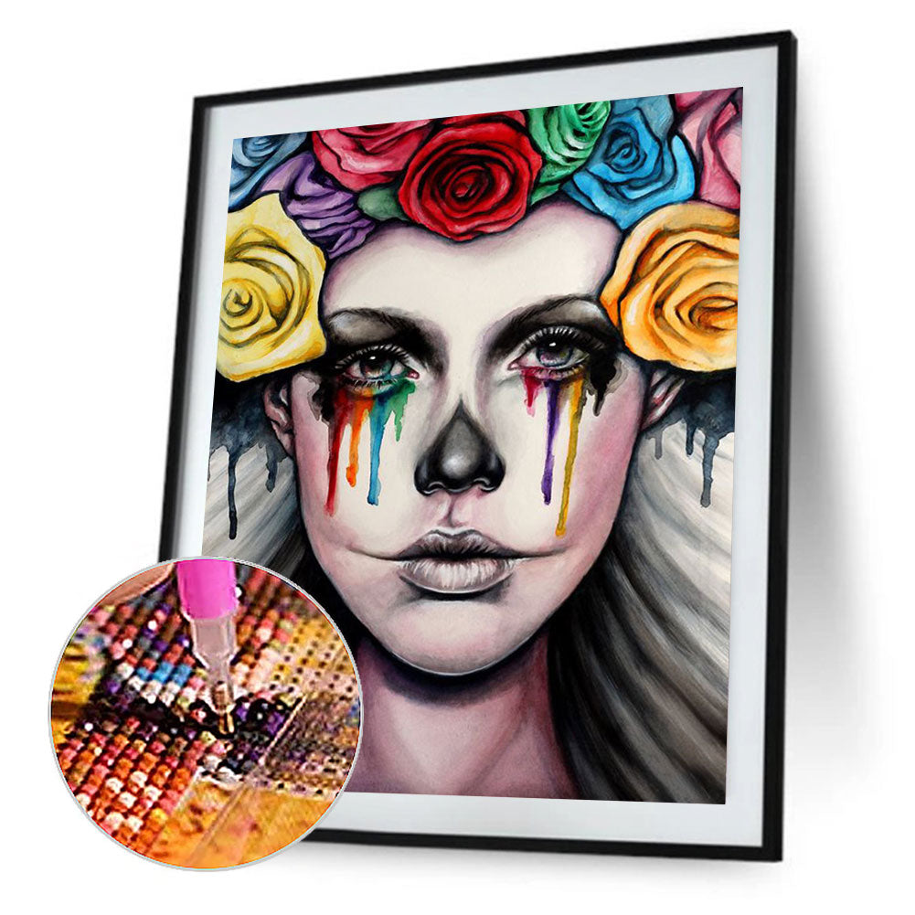Woman With Colorful Tears - Full Round Drill Diamond Painting 30*40CM