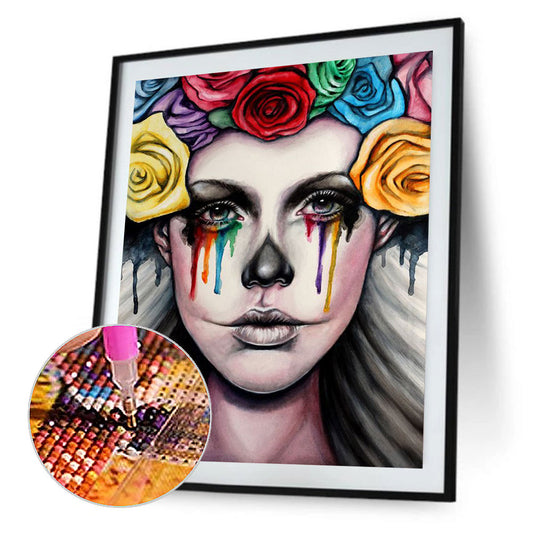 Woman With Colorful Tears - Full Round Drill Diamond Painting 30*40CM
