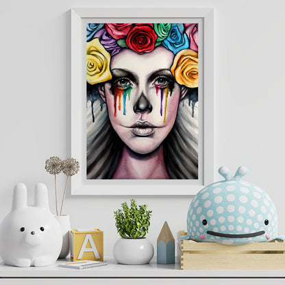 Woman With Colorful Tears - Full Round Drill Diamond Painting 30*40CM