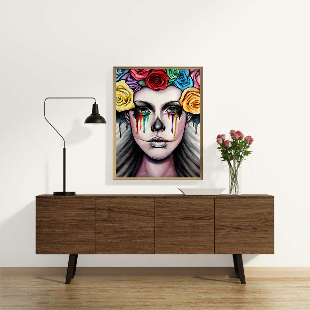 Woman With Colorful Tears - Full Round Drill Diamond Painting 30*40CM
