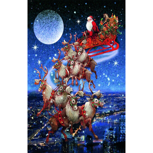 Santa'S Elk Cart - Full Round Drill Diamond Painting 30*45CM