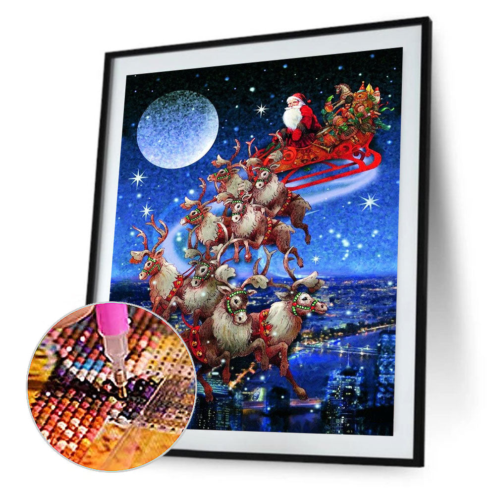 Santa'S Elk Cart - Full Round Drill Diamond Painting 30*45CM