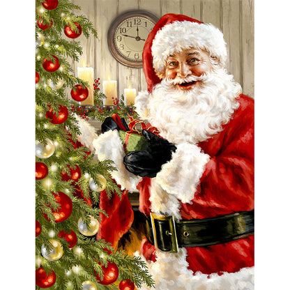 Santa Christmas Tree - Full Round Drill Diamond Painting 30*40CM