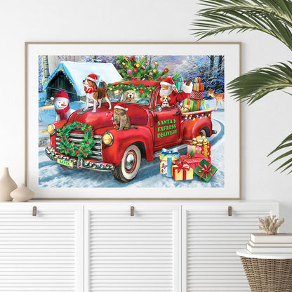 Santa Red Car Cats And Dogs - Full Round Drill Diamond Painting 50*40CM