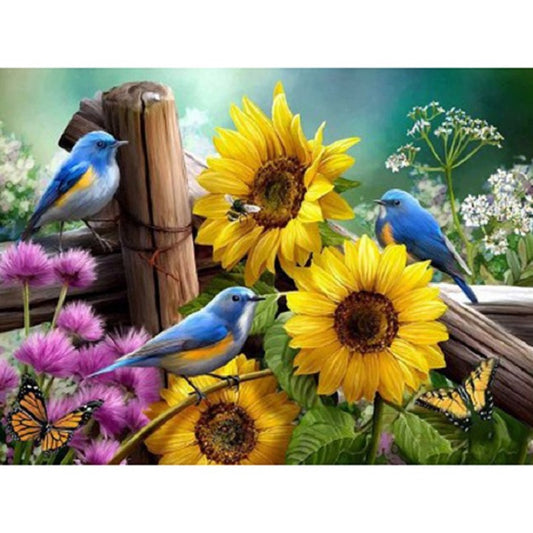 Bluebird And Sunflower - Full Round Drill Diamond Painting 50*40CM