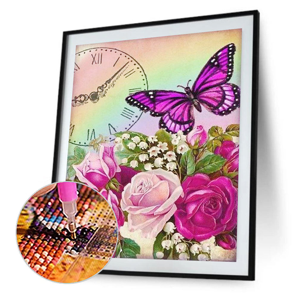 Rose Butterfly - Full Round Drill Diamond Painting 30*40CM