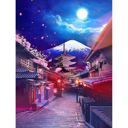 Mount Fuji Under The Moon - Full Round Drill Diamond Painting 35*45CM