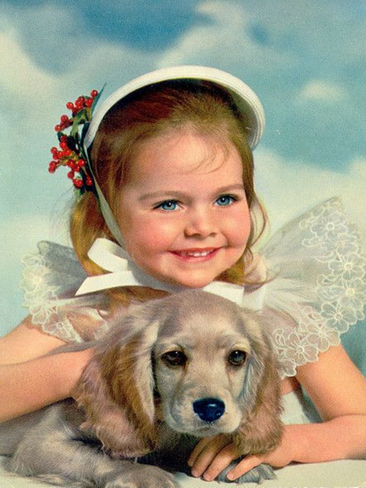 Little Girl And Puppy - Full Round Drill Diamond Painting 30*40CM