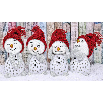 Four Little Snowmen 60*30CM(Canvas) Special Shaped Drill Diamond Paiting