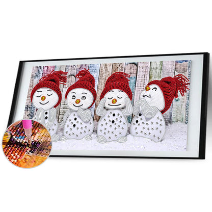 Four Little Snowmen 60*30CM(Canvas) Special Shaped Drill Diamond Paiting