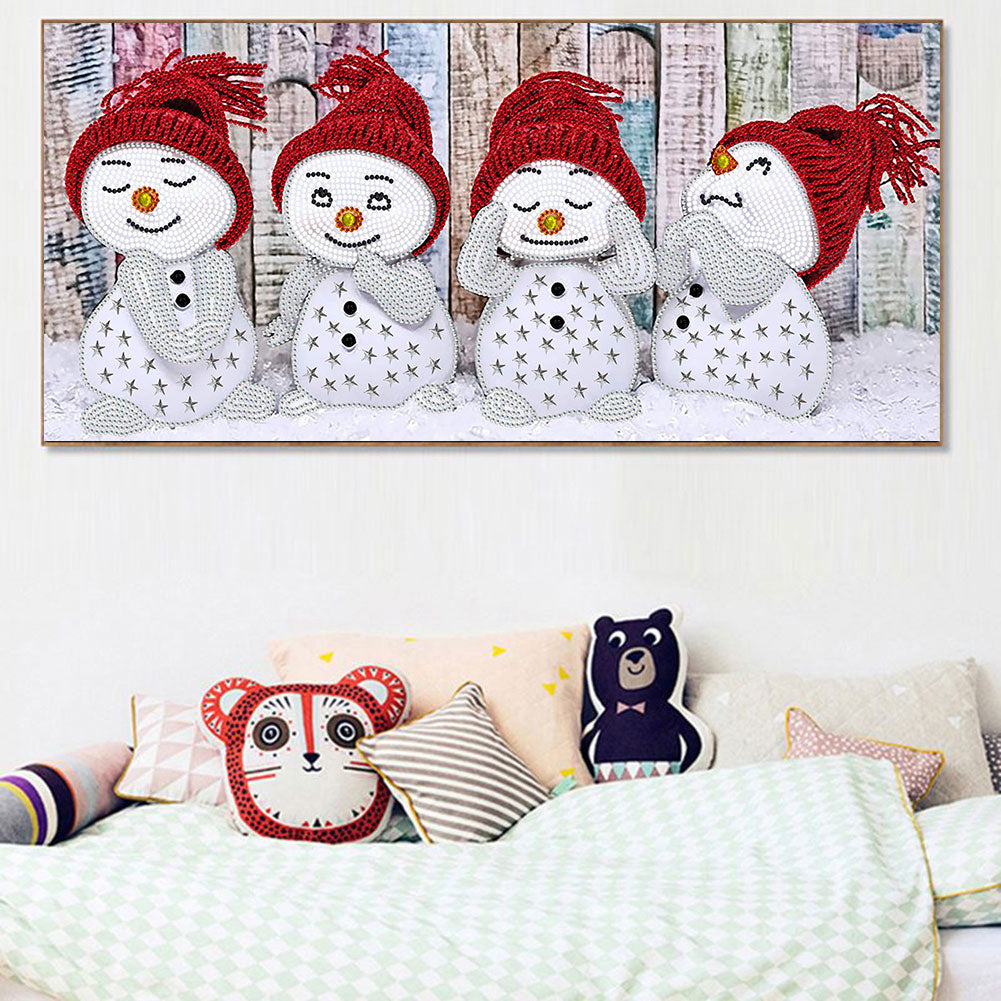 Four Little Snowmen 60*30CM(Canvas) Special Shaped Drill Diamond Paiting