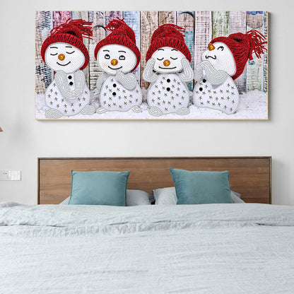 Four Little Snowmen 60*30CM(Canvas) Special Shaped Drill Diamond Paiting