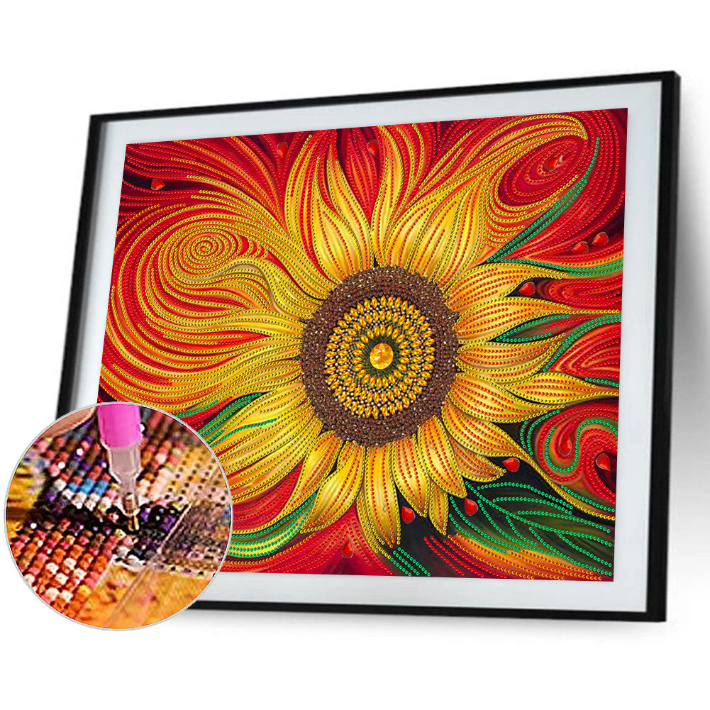 Flowing Sunflowers 50*40CM(Canvas) Special Shaped Drill Diamond Paiting