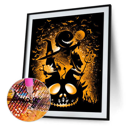 Halloween Pumpkin Ghost Silhouette - Full Round Drill Diamond Painting 30*40CM