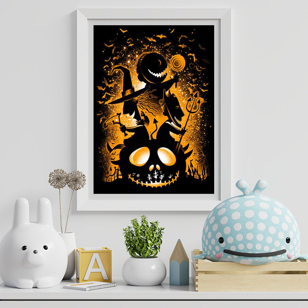 Halloween Pumpkin Ghost Silhouette - Full Round Drill Diamond Painting 30*40CM