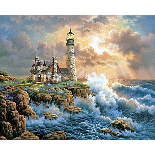 Seaside Lighthouse - Full Round Drill Diamond Painting 50*40CM