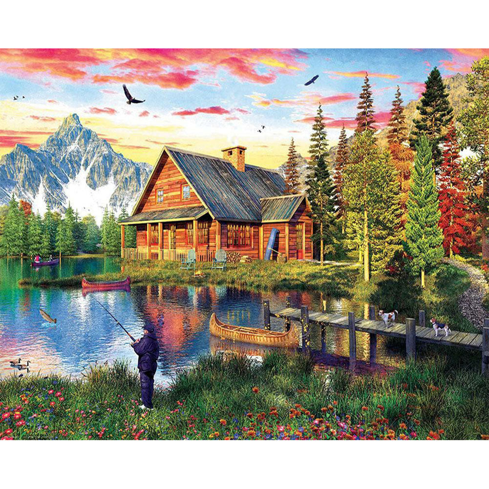 Fishing By The Lake - Full Round Drill Diamond Painting 50*40CM