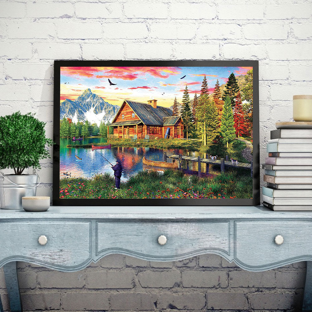 Fishing By The Lake - Full Round Drill Diamond Painting 50*40CM