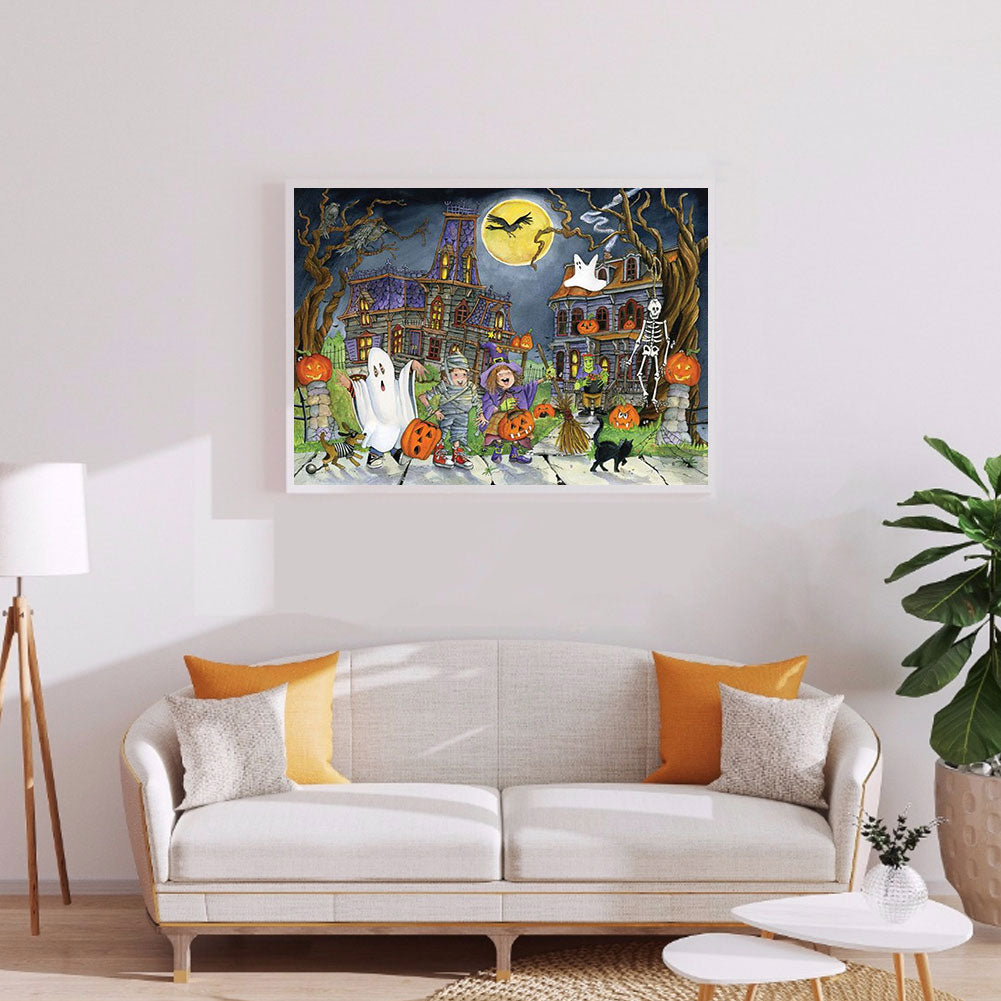 Halloween Pumpkin Ghost - Full Round Drill Diamond Painting 50*40CM