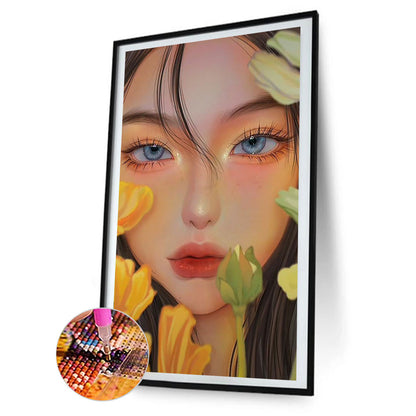 Hand Drawn Girl - Full Round Drill Diamond Painting 30*70CM